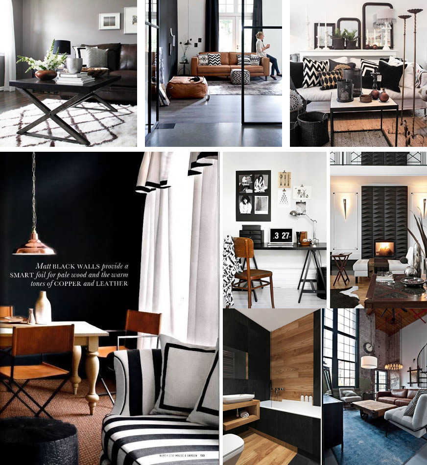 Combinar los colores negro y café en decoración