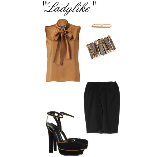 Outfit femenino con blusa en color dorado