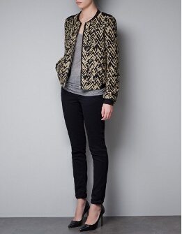 Bomber jacket es estampado negro y dorado