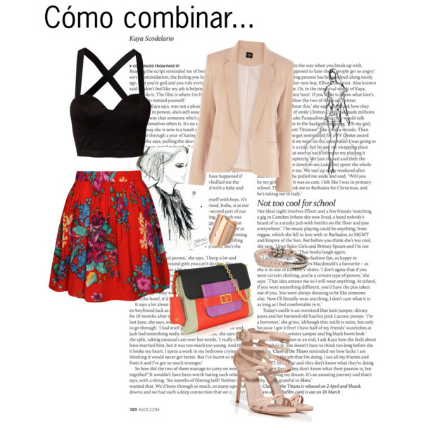 Combinar un bolso color block con un estampado