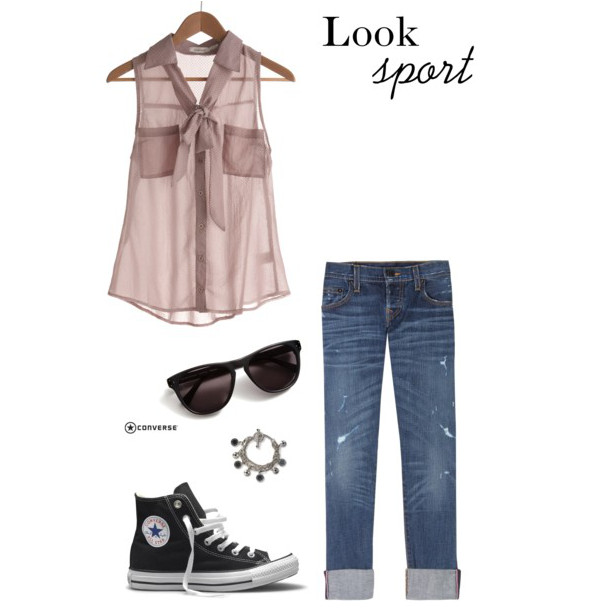 blusa con transparencia en look sport para el día