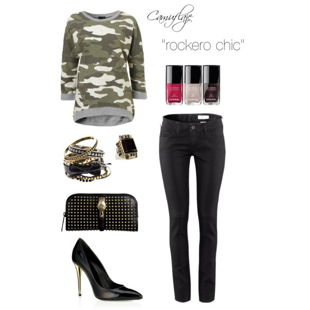 Estampado de camuflaje en look rockero