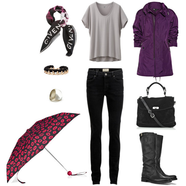 Sombrilla estampada en look con prendas lisas